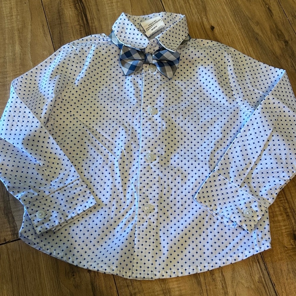 Van Heusen Kids 3T Button-Up Shirt‎ & Bow Tie Set Blue & Gray Dressy Outfit